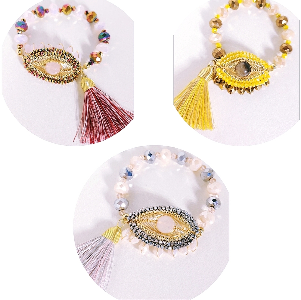 14k gold plated evil eye crystal bracelet